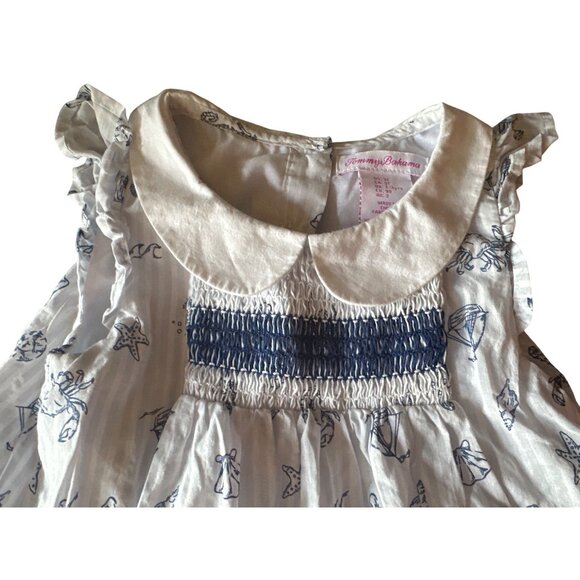 Tommy Bahama Girls Nautical Print Smocked Dress 3T White & Blue Party Summer - Picture 2 of 6